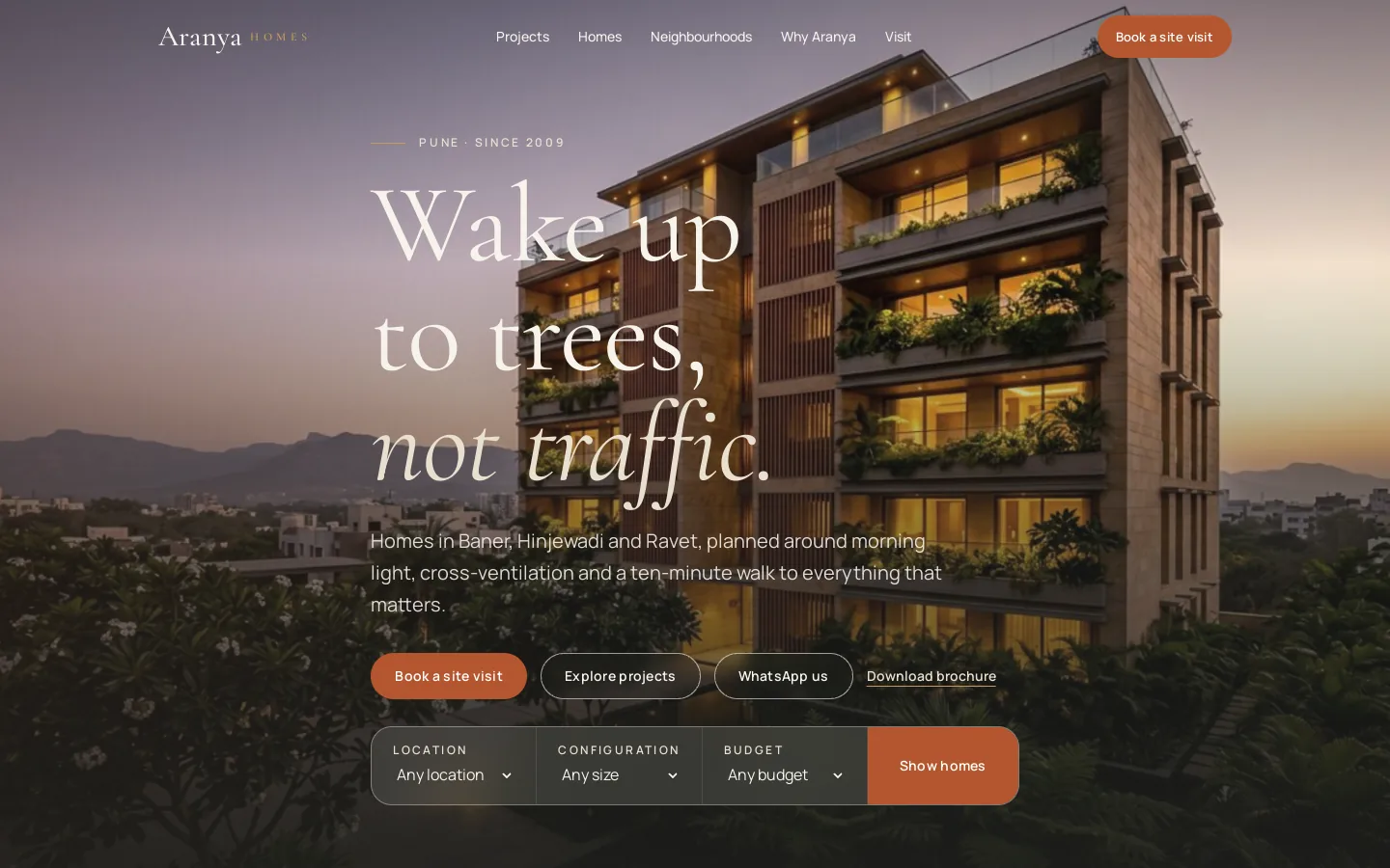 Aranya Homes website preview